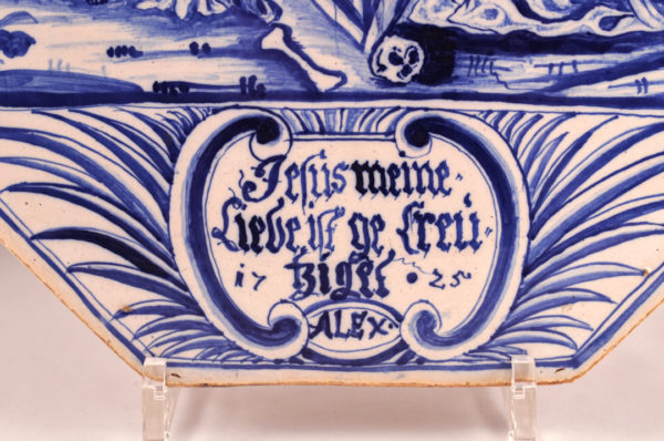 Signed faience picture plate - Dorotheenthal, dated: "1725"