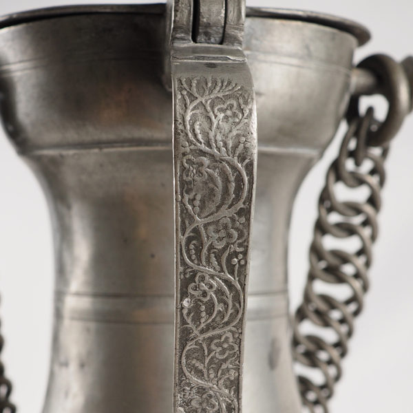 Antique pewter - belly pot with chain