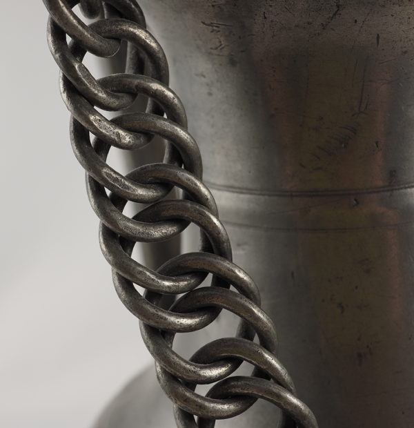 Antique pewter - belly pot with chain