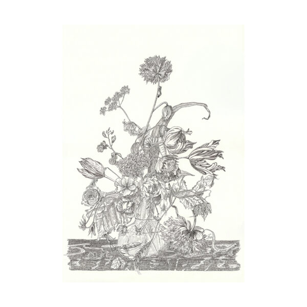 Ink drawing of a flower stilllife by Alexandra Seidel