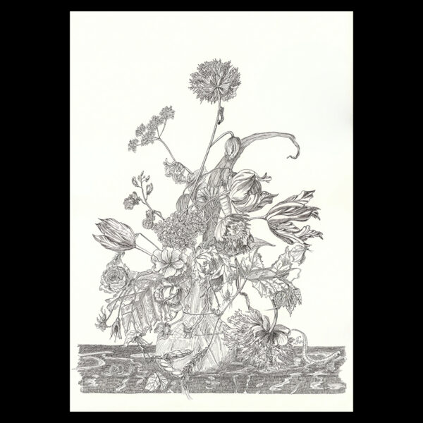 Ink drawing of a flower stilllife by Alexandra Seidel