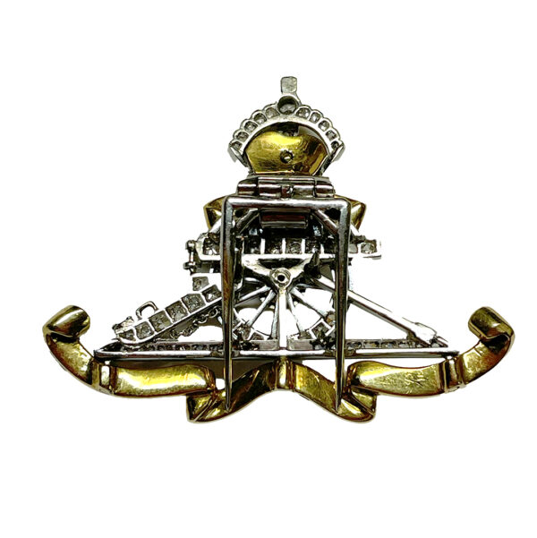 A royal artillery enamel and diamond sweetheart brooch,